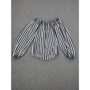 Vintage Danskin Bodysuit Womens Large Blue White Striped Lace Long Sleeve